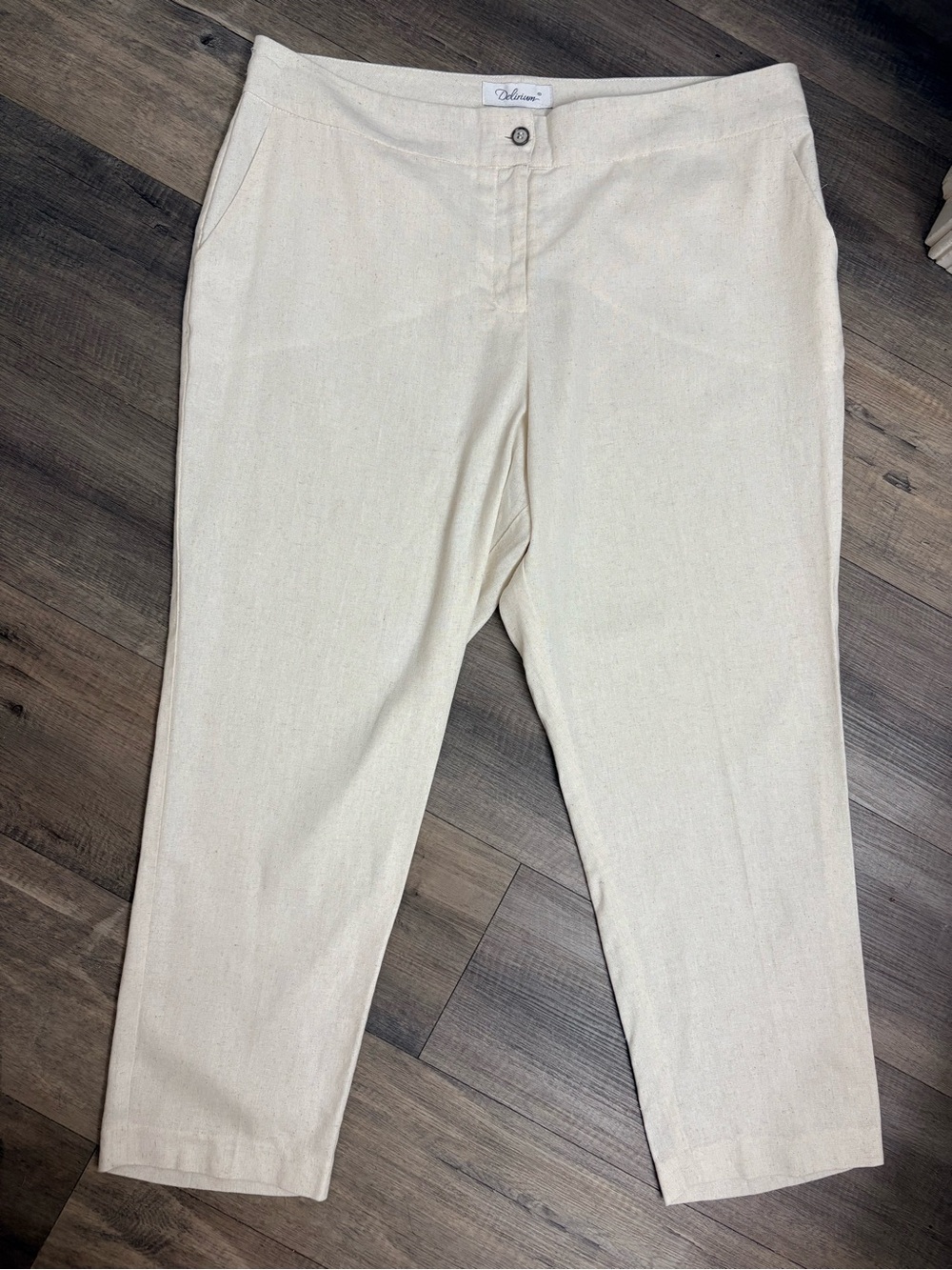 Delirium Linen Blend Crop Pants Size 38 Beige Cream Flat Front Ankle Trousers
